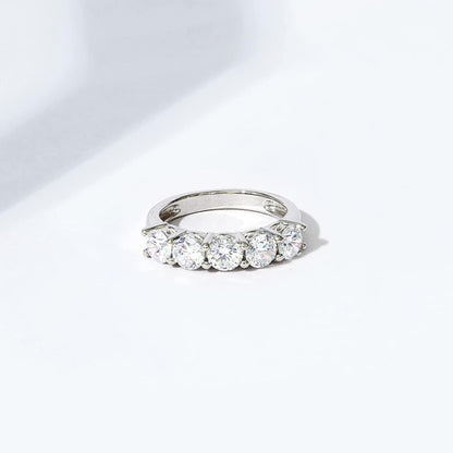 Collection Platinum or Gold Plated Sterling Silver Round-Cut 5-Stone Ring Made with Infinite Elements Zirconia