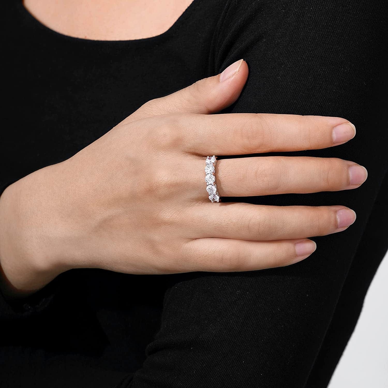 Collection Platinum or Gold Plated Sterling Silver Round-Cut 5-Stone Ring Made with Infinite Elements Zirconia