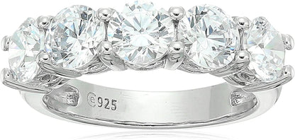 Collection Platinum or Gold Plated Sterling Silver Round-Cut 5-Stone Ring Made with Infinite Elements Zirconia Platinum Plated Silver / 3 cttw / Size 7
