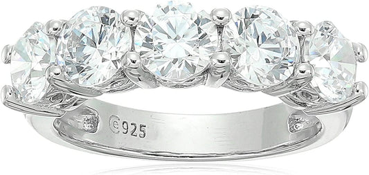 Collection Platinum or Gold Plated Sterling Silver Round-Cut 5-Stone Ring Made with Infinite Elements Zirconia Platinum Plated Silver / 3 cttw / Size 7