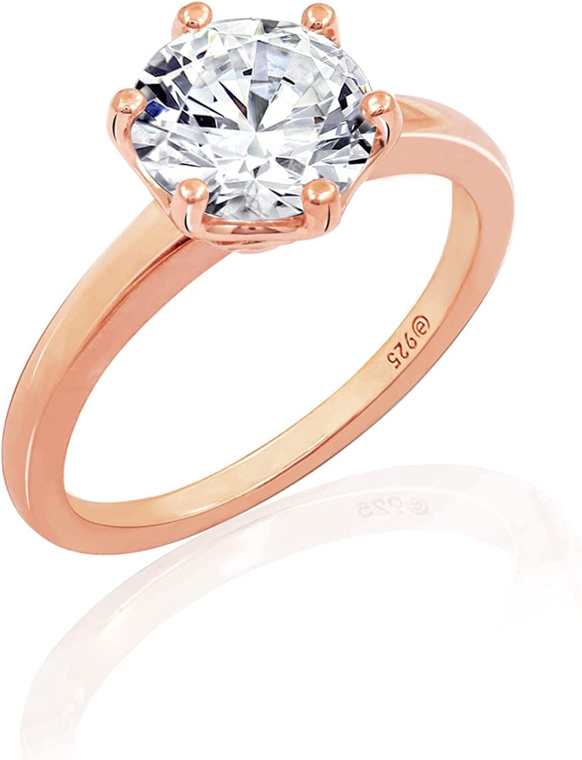 Collection Platinum or Gold Plated Sterling Silver round Cut Solitaire Ring Made with Infinite Elements Zirconia White Cubic Zirconia/Rose Gold / 3 cttw / Size 8