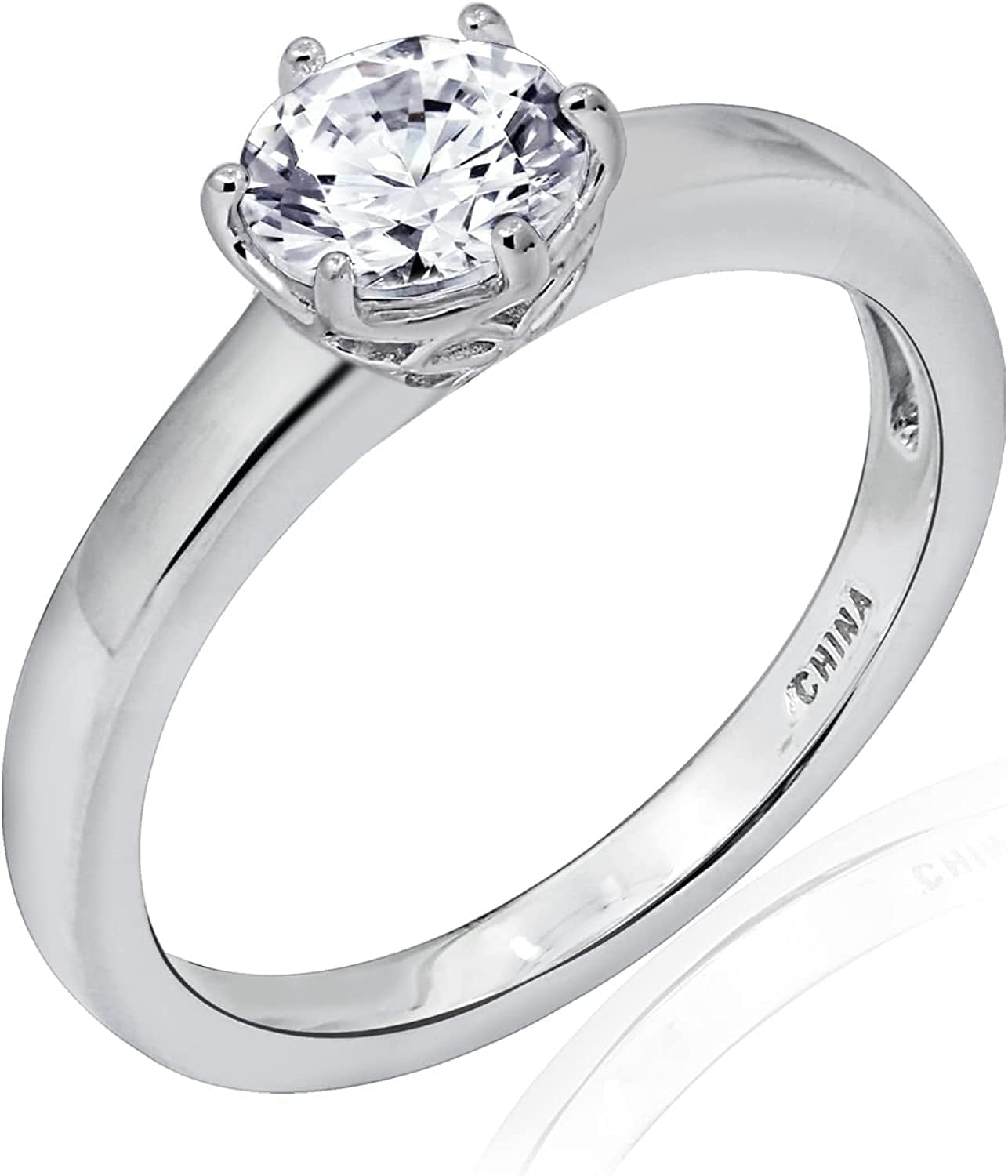 Collection Platinum or Gold Plated Sterling Silver round Cut Solitaire Ring Made with Infinite Elements Zirconia White Cubic Zirconia/Platinum / 1 cttw / Size 9
