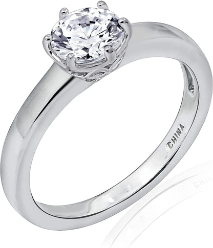 Collection Platinum or Gold Plated Sterling Silver round Cut Solitaire Ring Made with Infinite Elements Zirconia White Cubic Zirconia/Platinum / 1 cttw / Size 9