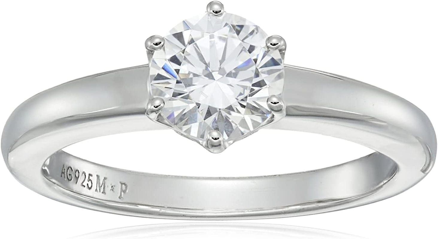 Collection Platinum or Gold Plated Sterling Silver round Cut Solitaire Ring Made with Infinite Elements Zirconia White Cubic Zirconia/Platinum / 1 cttw / Size 6