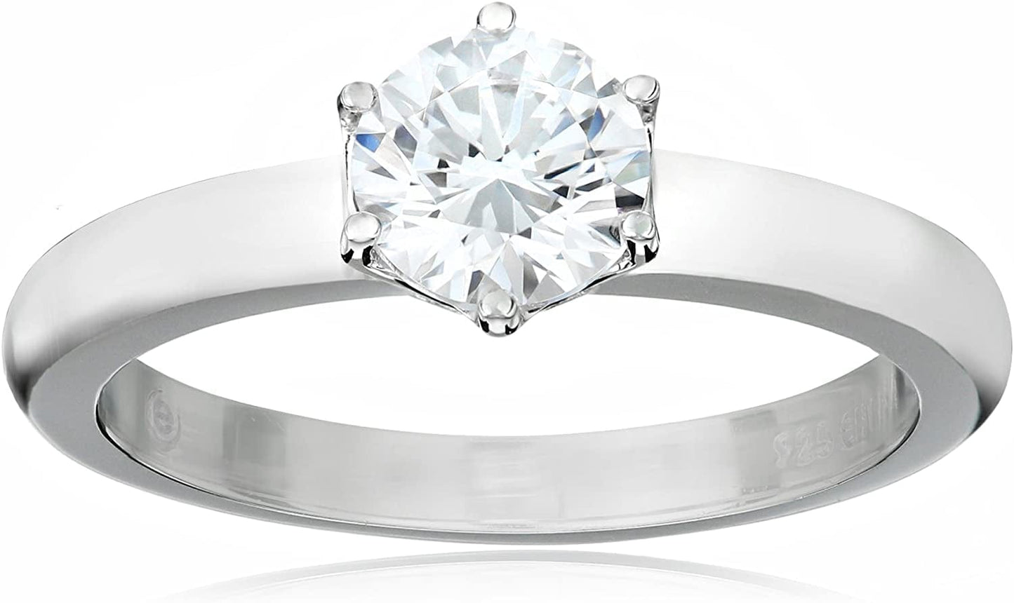 Collection Platinum or Gold Plated Sterling Silver round Cut Solitaire Ring Made with Infinite Elements Zirconia White Cubic Zirconia/Platinum / 1 cttw / Size 7