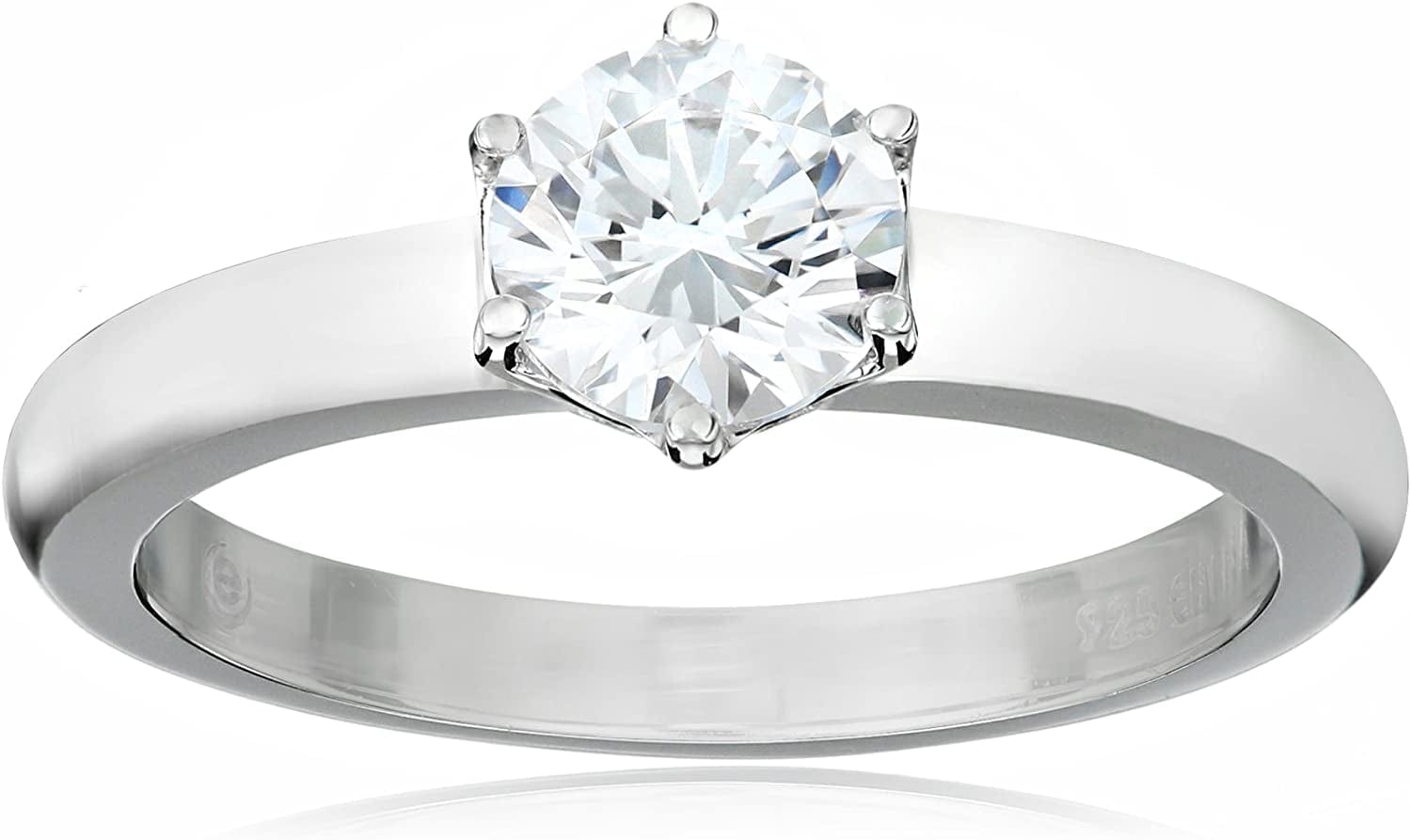 Collection Platinum or Gold Plated Sterling Silver round Cut Solitaire Ring Made with Infinite Elements Zirconia White Cubic Zirconia/Platinum / 1 cttw / Size 7