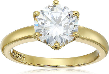 Collection Platinum or Gold Plated Sterling Silver round Cut Solitaire Ring Made with Infinite Elements Zirconia White Cubic Zirconia/Yellow Gold / 3 cttw / Size 7