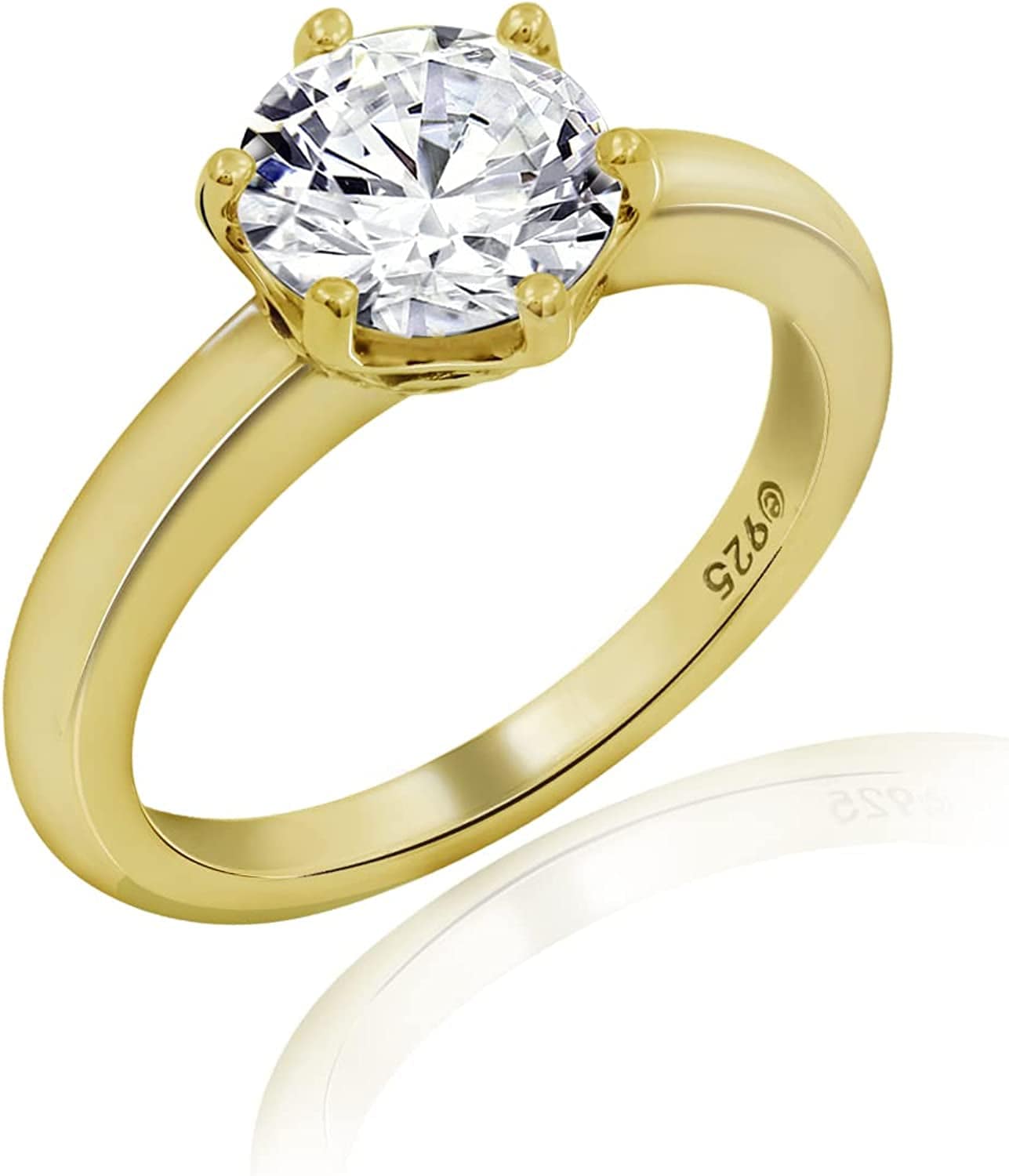 Collection Platinum or Gold Plated Sterling Silver round Cut Solitaire Ring Made with Infinite Elements Zirconia White Cubic Zirconia/Yellow Gold / 2 cttw / Size 8