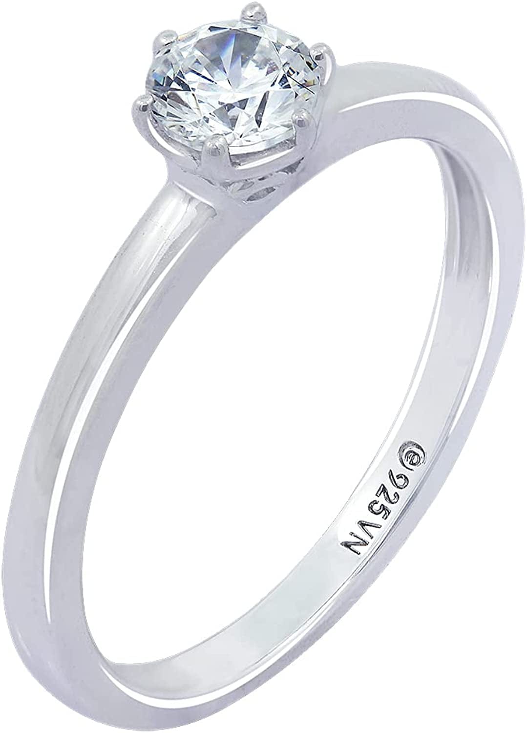 Collection Platinum or Gold Plated Sterling Silver round Cut Solitaire Ring Made with Infinite Elements Zirconia White Cubic Zirconia/Platinum / 1/2 cttw / Size 8