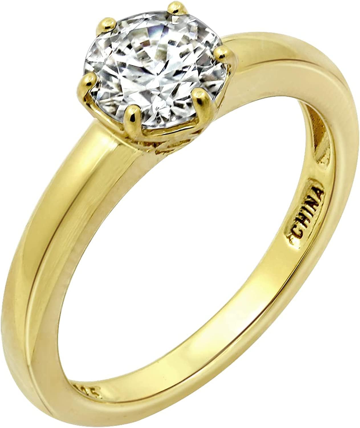 Collection Platinum or Gold Plated Sterling Silver round Cut Solitaire Ring Made with Infinite Elements Zirconia White Cubic Zirconia/Yellow Gold / 1 cttw / Size 7