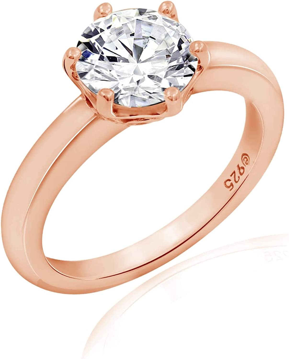 Collection Platinum or Gold Plated Sterling Silver round Cut Solitaire Ring Made with Infinite Elements Zirconia White Cubic Zirconia/Rose Gold / 2 cttw / Size 8