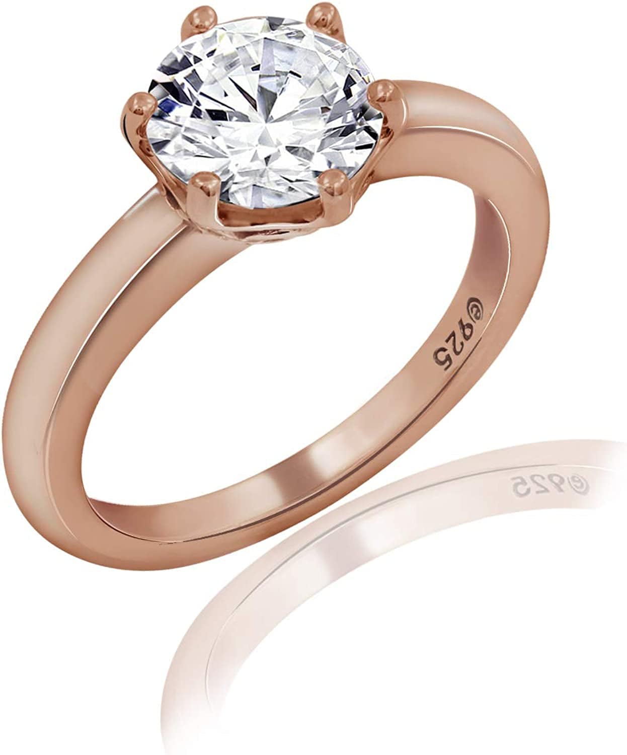Collection Platinum or Gold Plated Sterling Silver round Cut Solitaire Ring Made with Infinite Elements Zirconia White Cubic Zirconia/Rose Gold / 2 cttw / Size 6