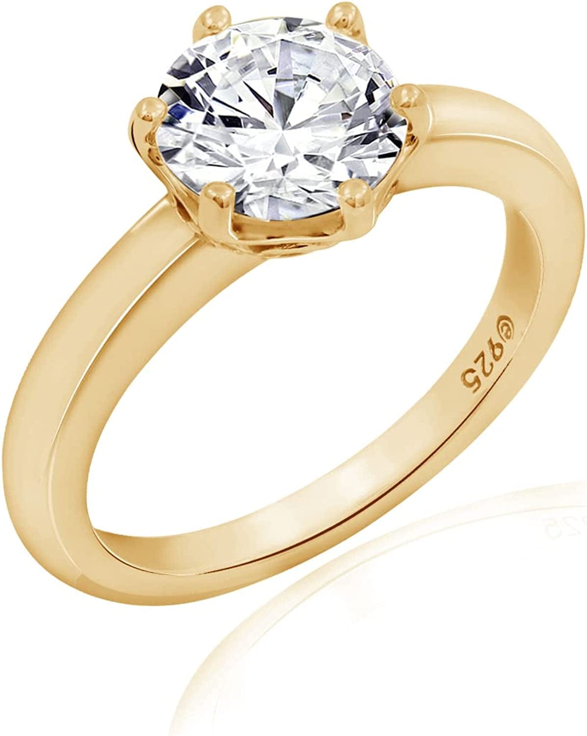 Collection Platinum or Gold Plated Sterling Silver round Cut Solitaire Ring Made with Infinite Elements Zirconia White Cubic Zirconia/Yellow Gold / 2 cttw / Size 6