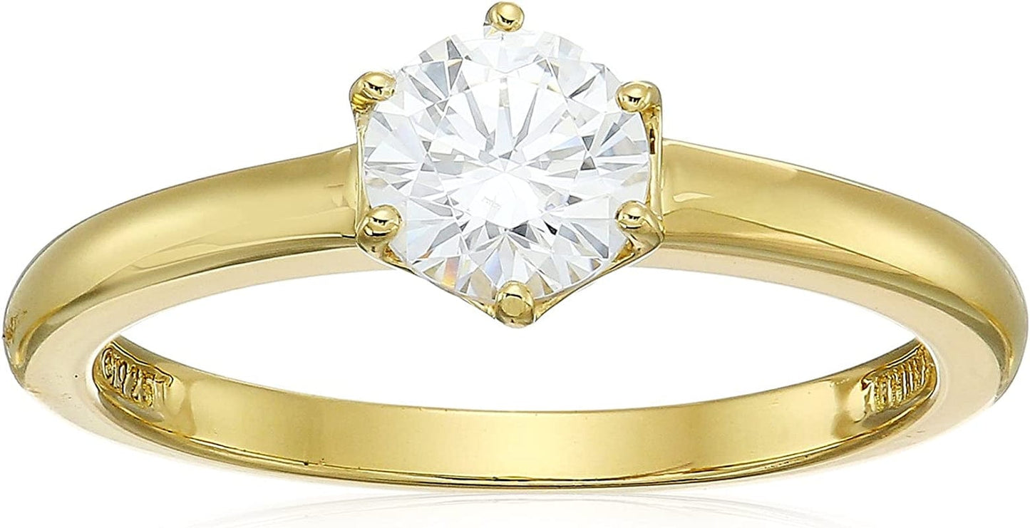 Collection Platinum or Gold Plated Sterling Silver round Cut Solitaire Ring Made with Infinite Elements Zirconia White Cubic Zirconia/Yellow Gold / 1 cttw / Size 6