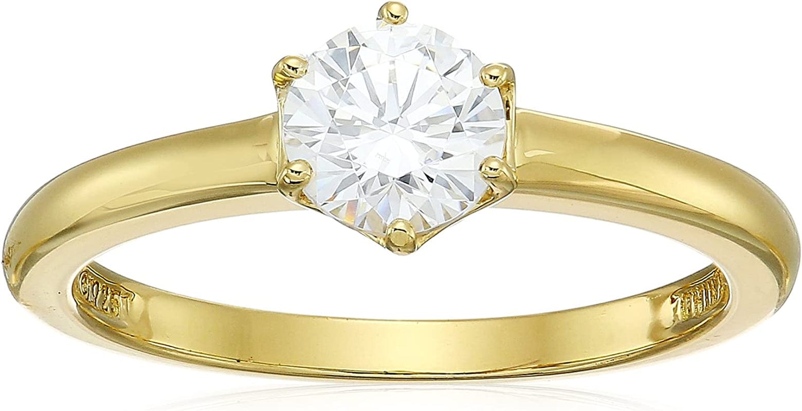 Collection Platinum or Gold Plated Sterling Silver round Cut Solitaire Ring Made with Infinite Elements Zirconia White Cubic Zirconia/Yellow Gold / 1 cttw / Size 6