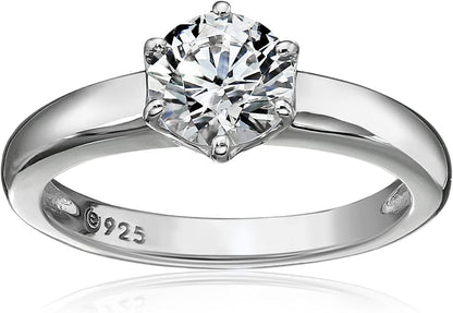 Collection Platinum or Gold Plated Sterling Silver round Cut Solitaire Ring Made with Infinite Elements Zirconia White Cubic Zirconia/Platinum / 1 cttw / Size 5