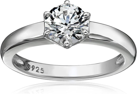Collection Platinum or Gold Plated Sterling Silver round Cut Solitaire Ring Made with Infinite Elements Zirconia White Cubic Zirconia/Platinum / 1 cttw / Size 5