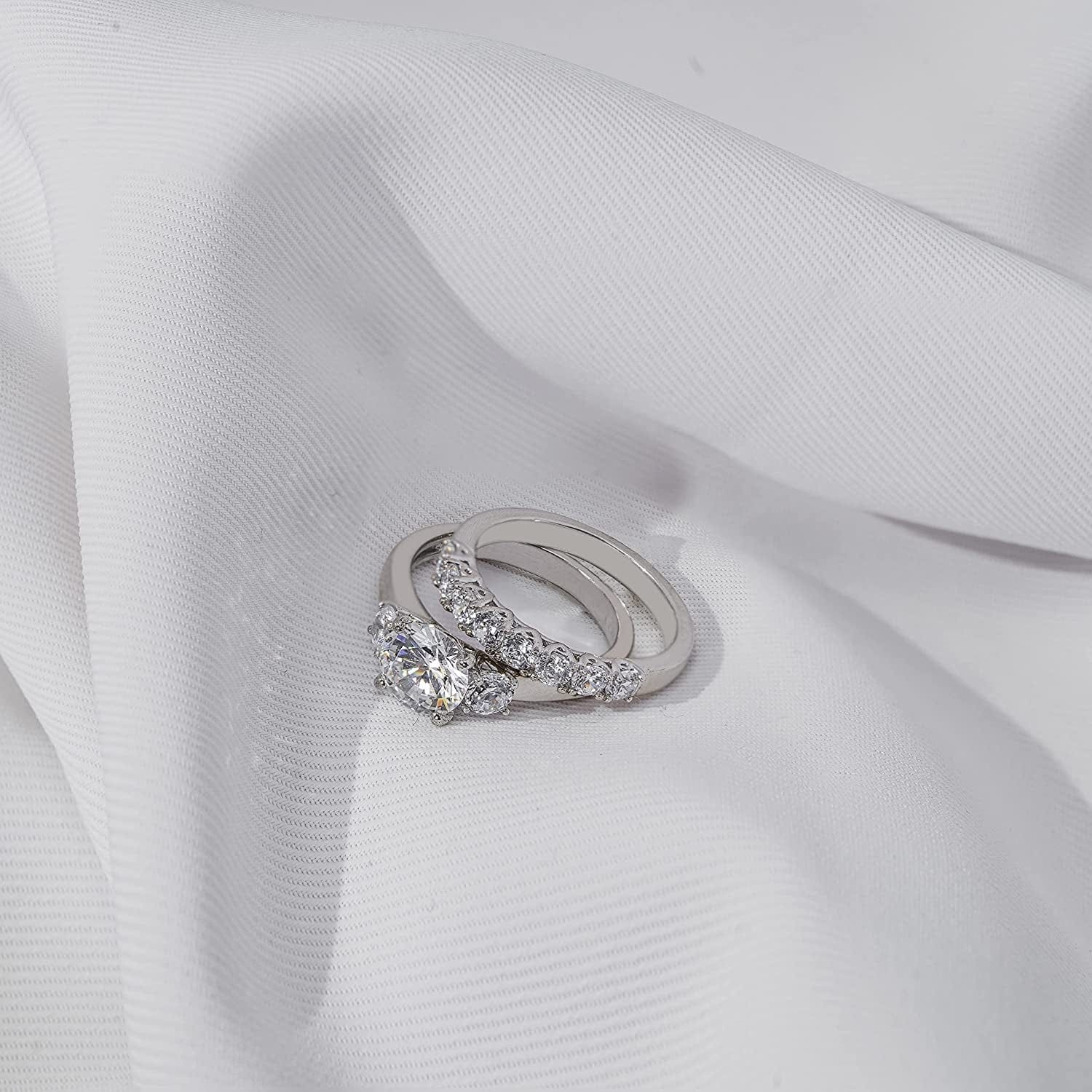 Collection Platinum-Plated Sterling Silver Infinite Elements Zirconia Round-Cut Three-Stone Ring Set