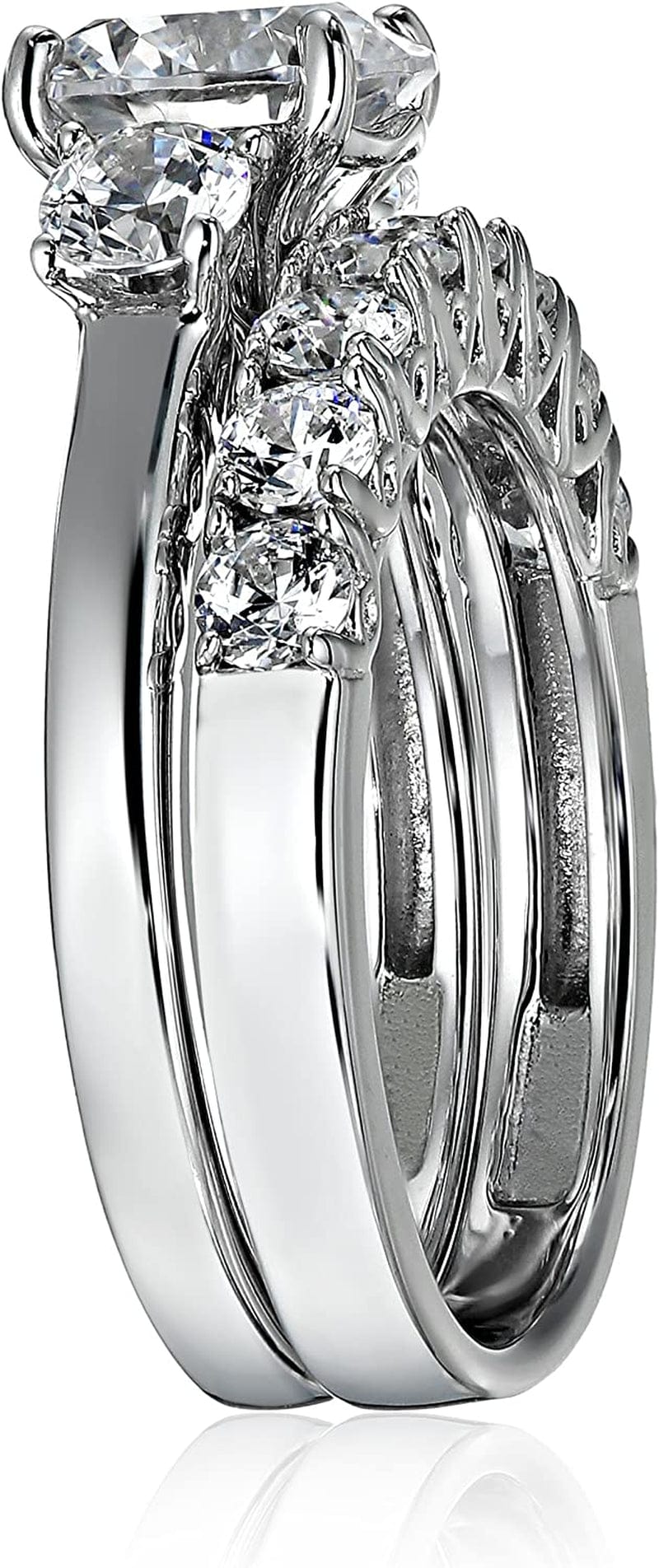 Collection Platinum-Plated Sterling Silver Infinite Elements Zirconia Round-Cut Three-Stone Ring Set