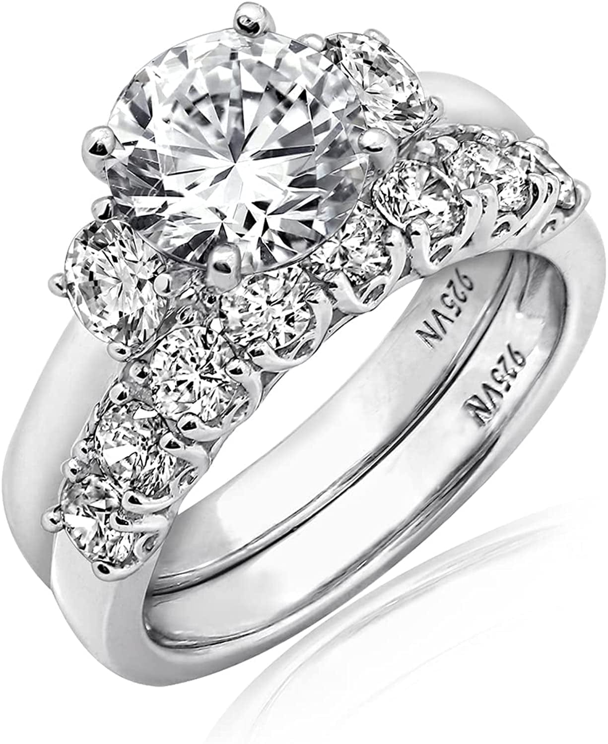 Collection Platinum-Plated Sterling Silver Infinite Elements Zirconia Round-Cut Three-Stone Ring Set 8