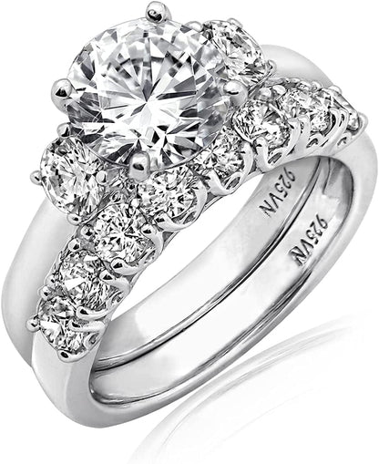 Collection Platinum-Plated Sterling Silver Infinite Elements Zirconia Round-Cut Three-Stone Ring Set 8