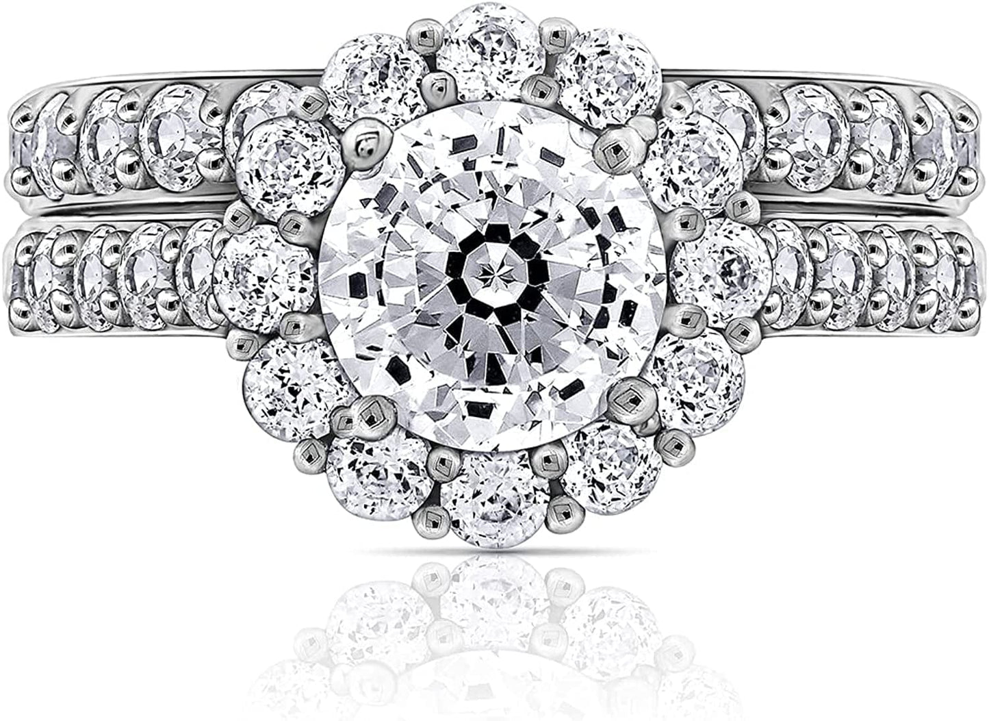 Collection Platinum, Yellow Gold or Rose Gold Plated Sterling Silver Infinite Elements Cubic Zirconia Flower Halo Ring