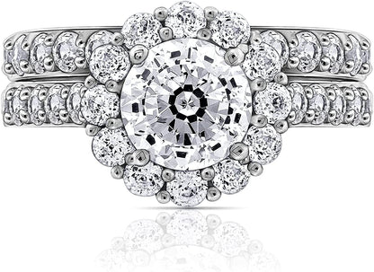 Collection Platinum, Yellow Gold or Rose Gold Plated Sterling Silver Infinite Elements Cubic Zirconia Flower Halo Ring
