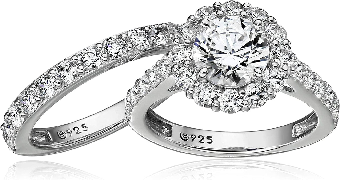Collection Platinum, Yellow Gold or Rose Gold Plated Sterling Silver Infinite Elements Cubic Zirconia Flower Halo Ring