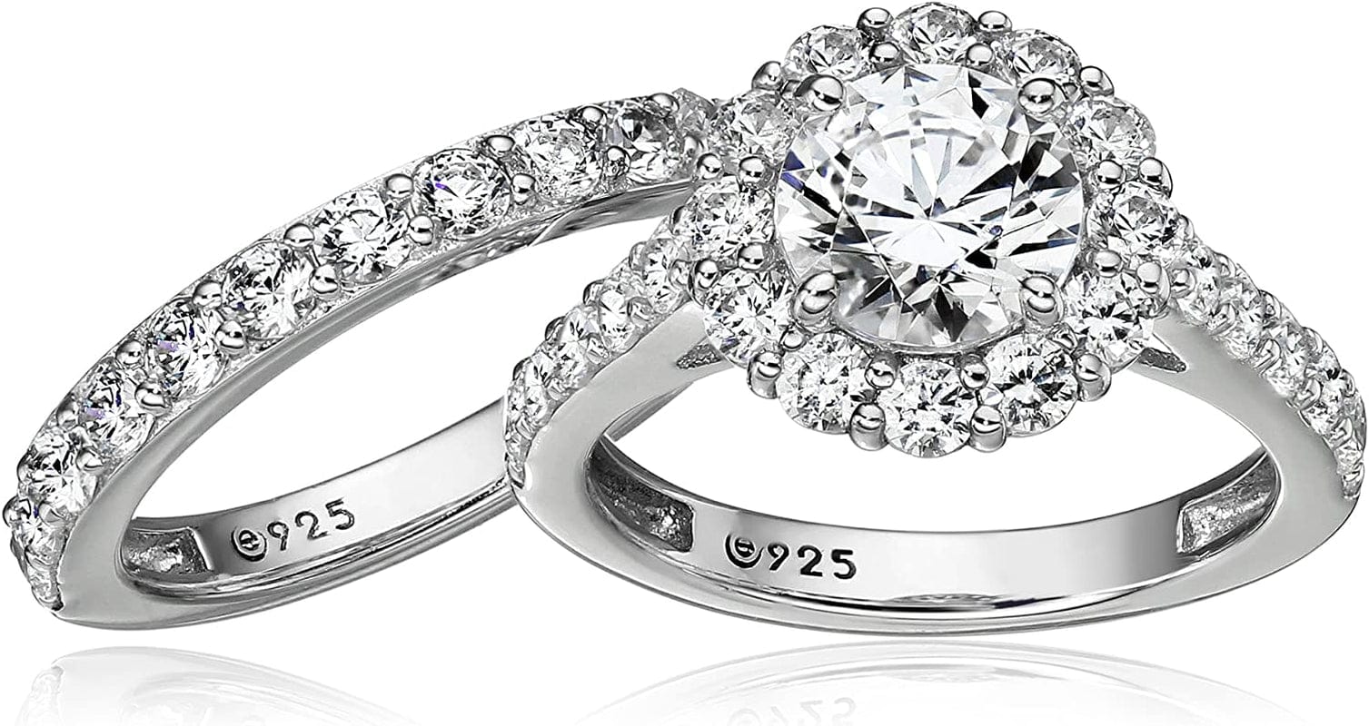 Collection Platinum, Yellow Gold or Rose Gold Plated Sterling Silver Infinite Elements Cubic Zirconia Flower Halo Ring