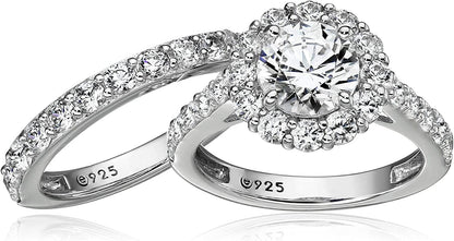 Collection Platinum, Yellow Gold or Rose Gold Plated Sterling Silver Infinite Elements Cubic Zirconia Flower Halo Ring