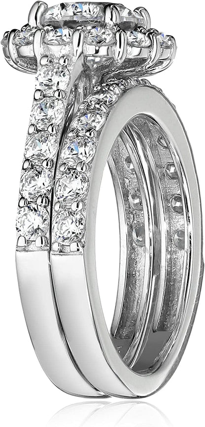 Collection Platinum, Yellow Gold or Rose Gold Plated Sterling Silver Infinite Elements Cubic Zirconia Flower Halo Ring