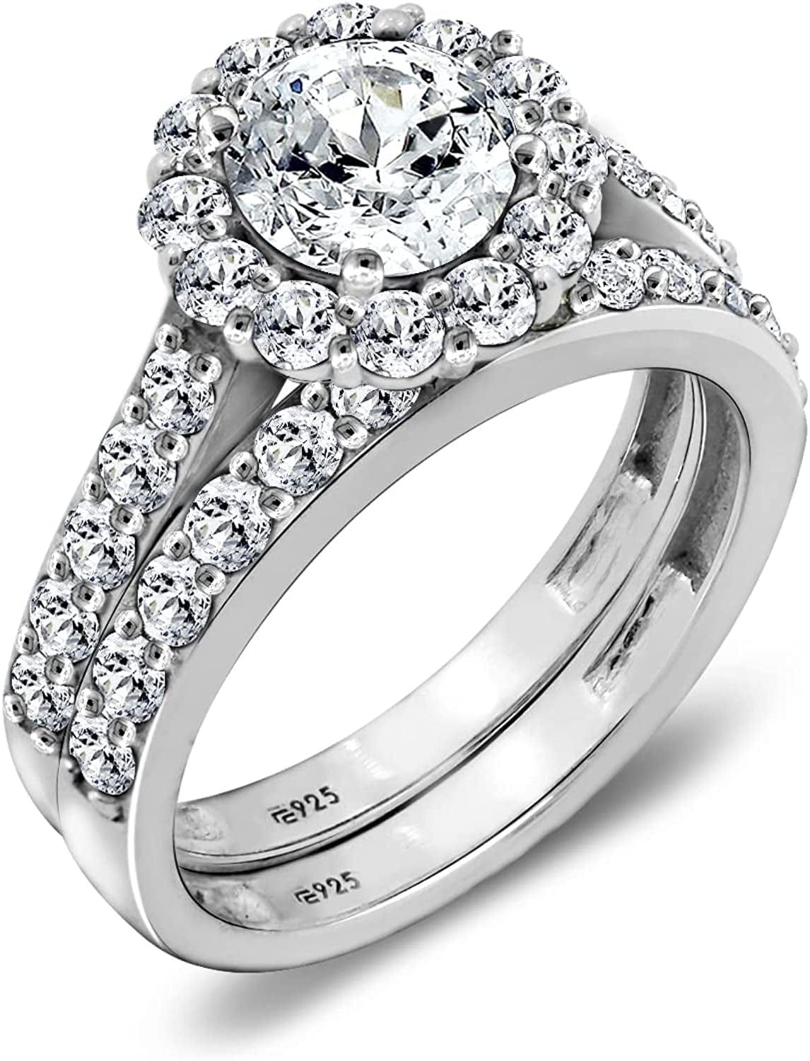 Collection Platinum, Yellow Gold or Rose Gold Plated Sterling Silver Infinite Elements Cubic Zirconia Flower Halo Ring Platinum-Plated / 5