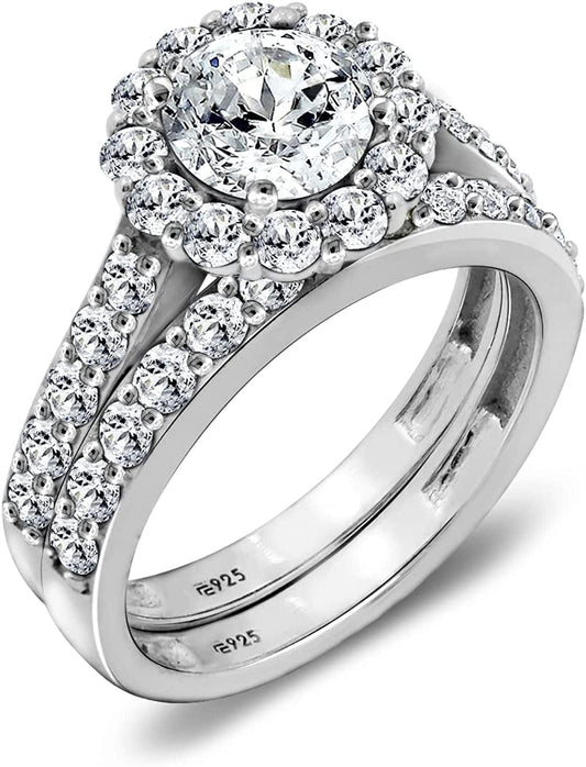 Collection Platinum, Yellow Gold or Rose Gold Plated Sterling Silver Infinite Elements Cubic Zirconia Flower Halo Ring Platinum-Plated / 5
