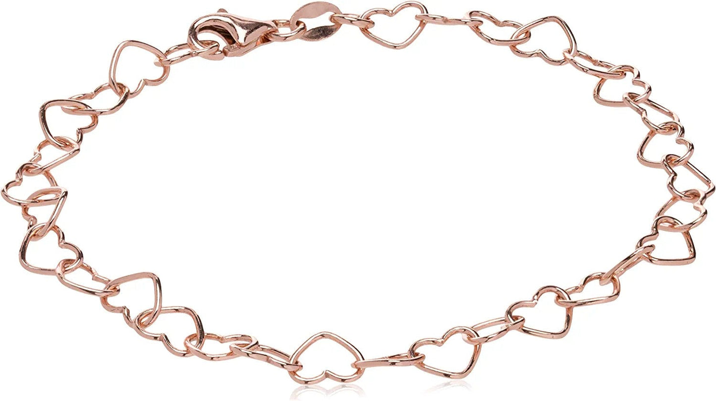 Collection Silver 5.3Mm Rolo Heart Link Bracelet Rose / 7"