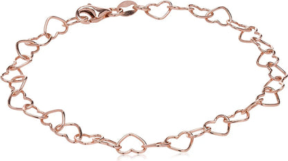 Collection Silver 5.3Mm Rolo Heart Link Bracelet Rose / 7"