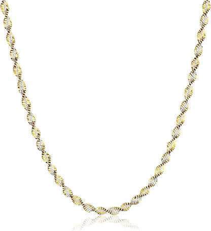 Collection Sterling Silver 18K Gold Two Tone 2.3Mm Twisted Butterfly Chain Necklace 18"