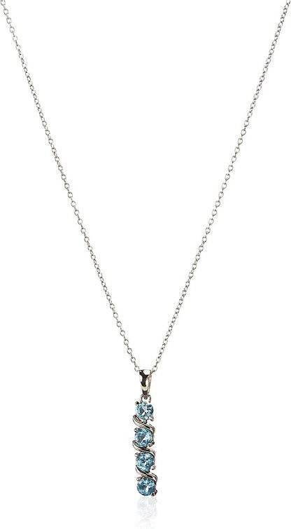 Collection Sterling Silver 4-Stone Genuine or Created Gemstone Pendant Necklace (4Mm), 18” Topaz
