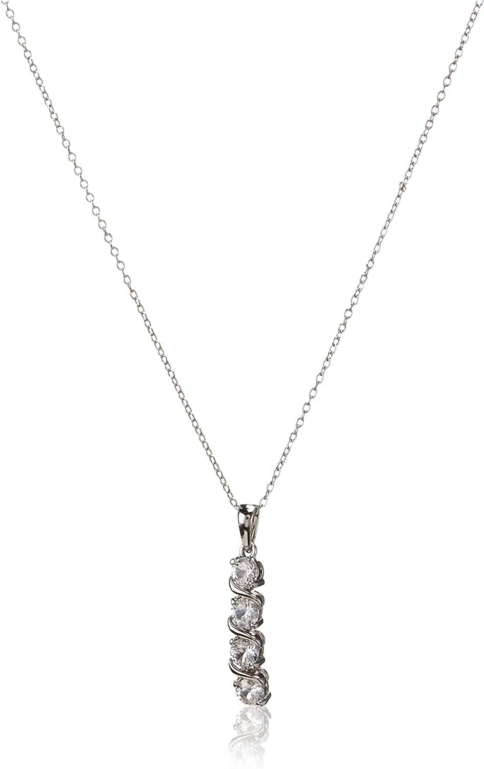 Collection Sterling Silver 4-Stone Genuine or Created Gemstone Pendant Necklace (4Mm), 18” created-sapphire