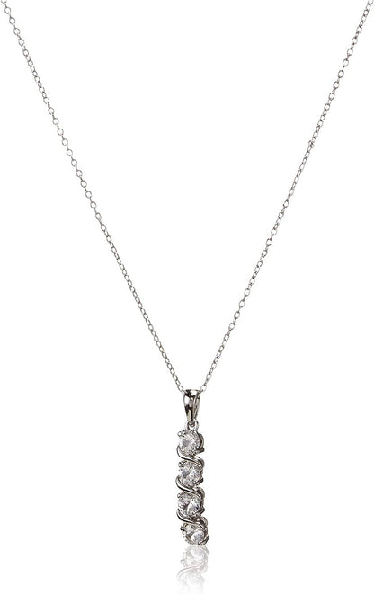 Collection Sterling Silver 4-Stone Genuine or Created Gemstone Pendant Necklace (4Mm), 18” created-sapphire