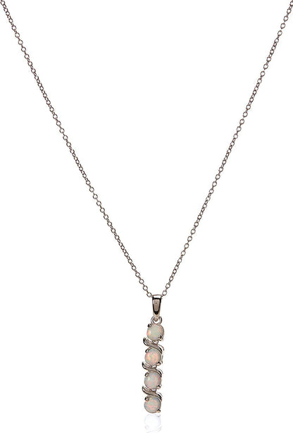 Collection Sterling Silver 4-Stone Genuine or Created Gemstone Pendant Necklace (4Mm), 18” Created Opal