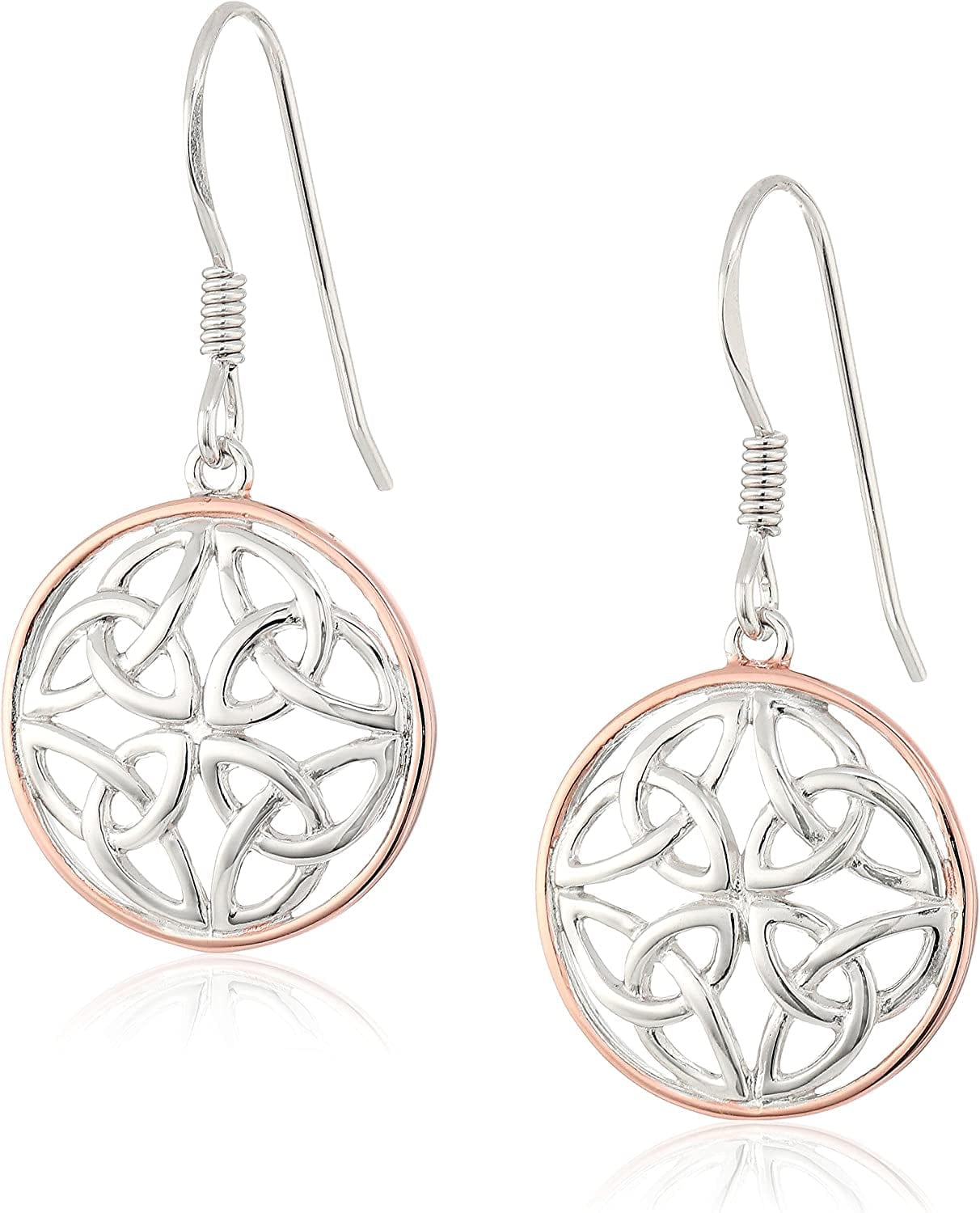 Collection Sterling Silver Celtic Knot round Drop Wire Earrings Two-Tone Silver & Rose Gold Plated