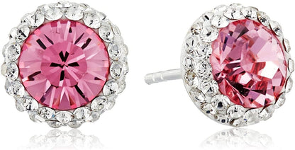 Collection Sterling Silver Crystal Halo Stud Earrings Pink