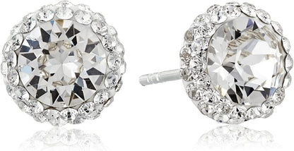 Collection Sterling Silver Crystal Halo Stud Earrings Clear