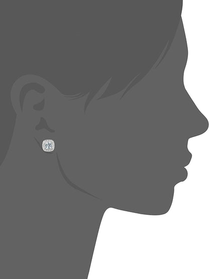 Collection Sterling Silver Cushion Cut Birthstone and Created White Sapphire Halo Stud Earrings