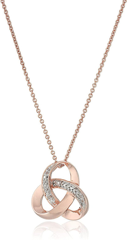 Collection Sterling Silver Diamond Accent Knot Pendant Necklace , 18" Rose Gold Plated