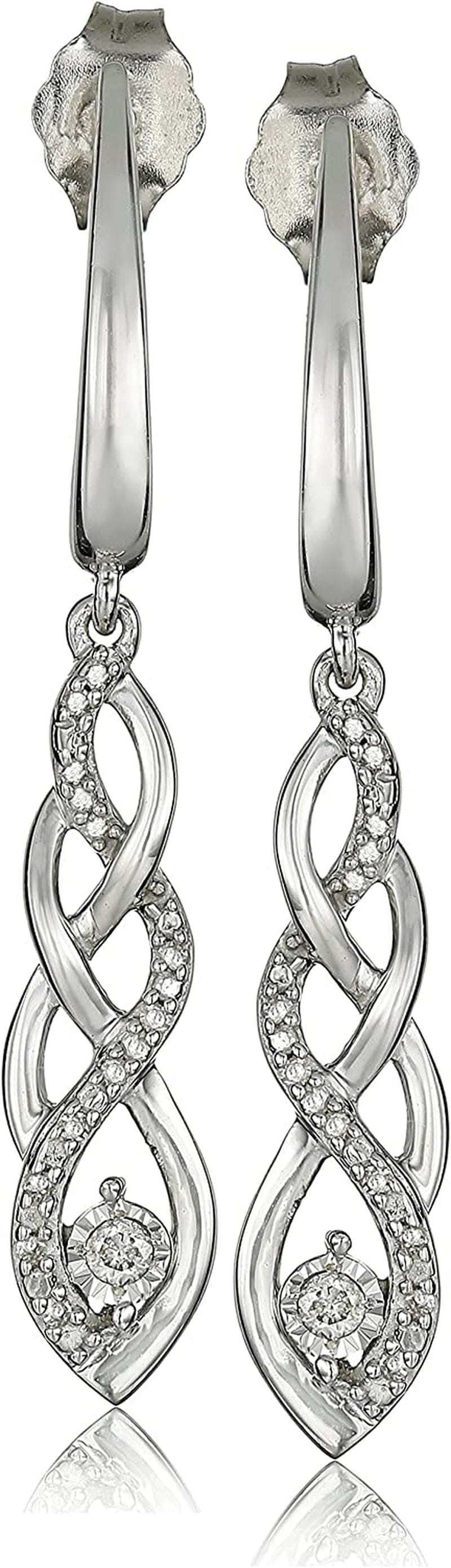 Collection Sterling Silver Diamond Twist Pendant Necklace and Earrings Box Set (1/5 Cttw), 18"