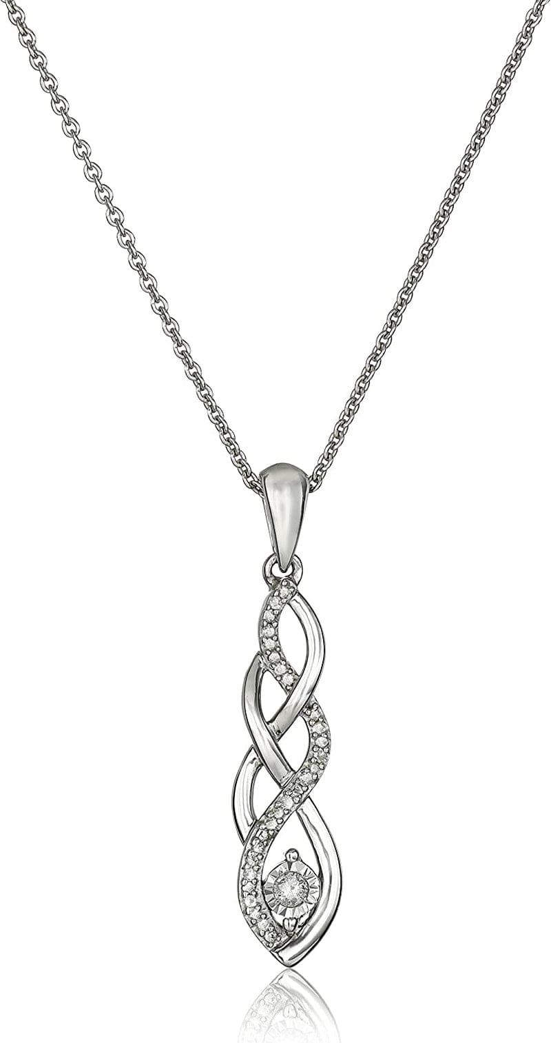 Collection Sterling Silver Diamond Twist Pendant Necklace and Earrings Box Set (1/5 Cttw), 18"