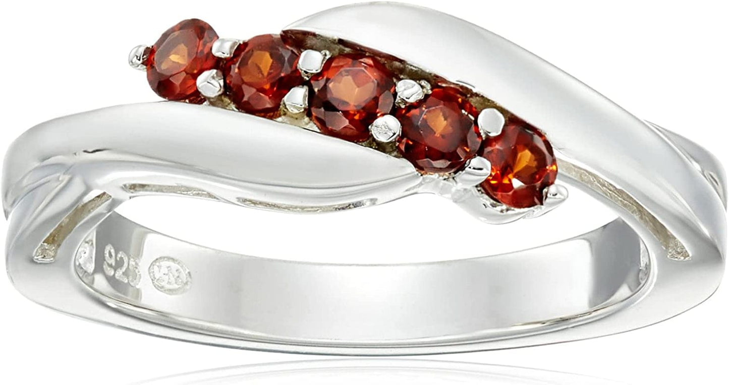 Collection Sterling Silver Five Stone Gemstone Bypass Ring Garnet / 8