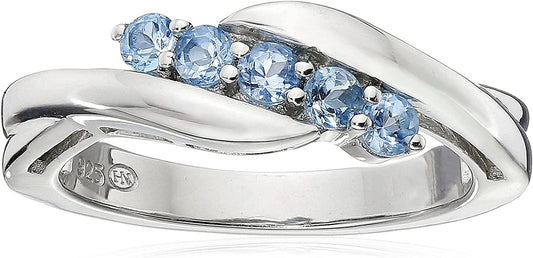 Collection Sterling Silver Five Stone Gemstone Bypass Ring Blue Topaz / 8