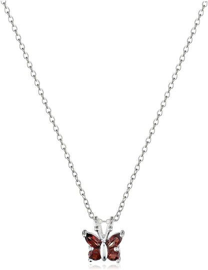 Collection Sterling Silver Gemstone Butterfly Pendant Necklace, 18" Garnet